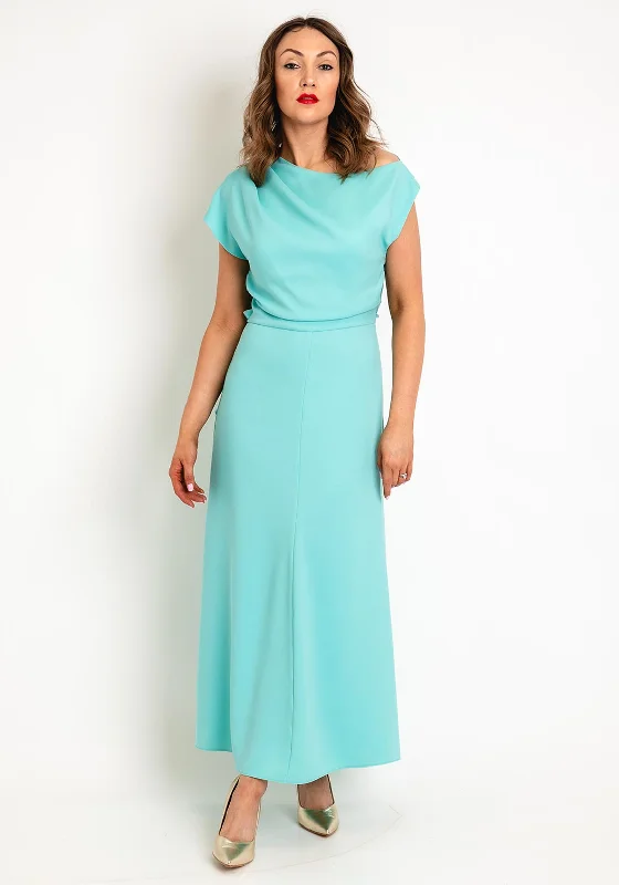 Kameya Ruffle Draped Detail Maxi Dress, Turquoise