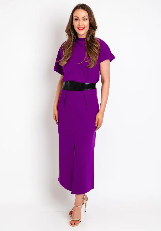 Kameya Faux Leather Banded Waist Maxi Dress, Purple