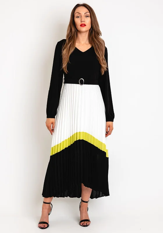 Kate Cooper Contrasting Pleated Maxi Dress, Black & Lime