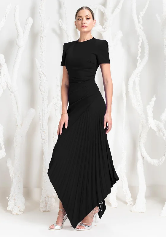 Kevan Jon Blaire Ruched Pleat Maxi Dress, Black