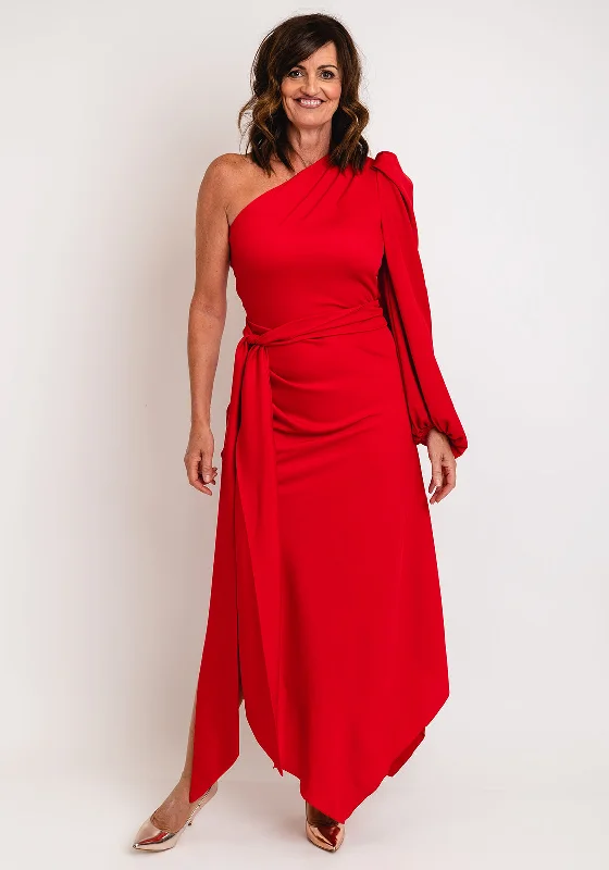 Kevan Jon Lila One Sleeve Maxi Dress, Red