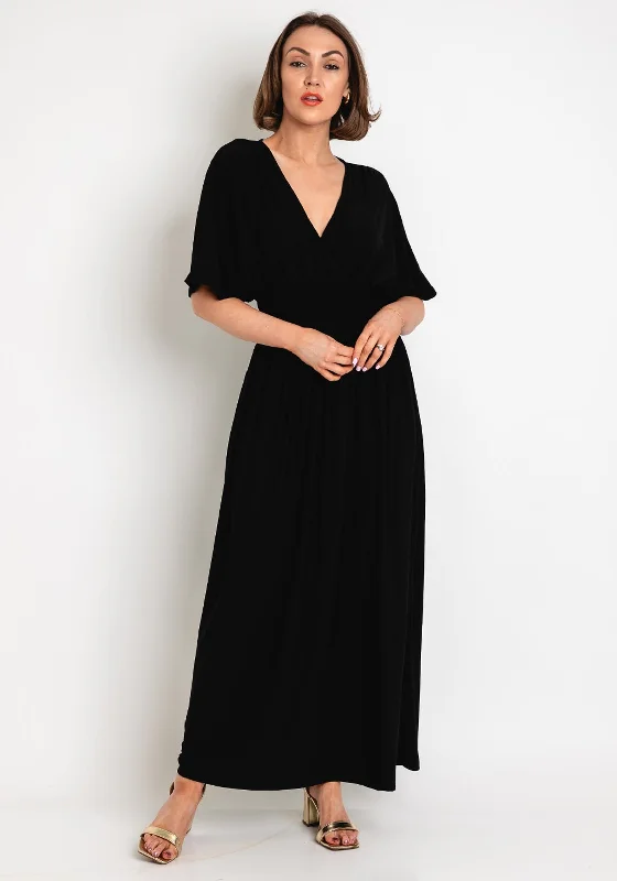 Serafina Collection One Size Shirring Waist Maxi Dress, Black