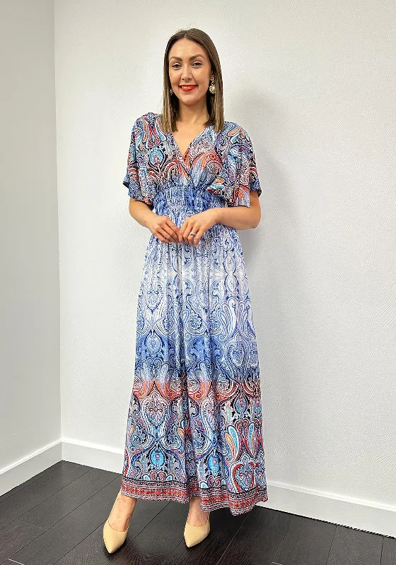 Serafina Collection One Size Paisley Maxi Dress, Blue