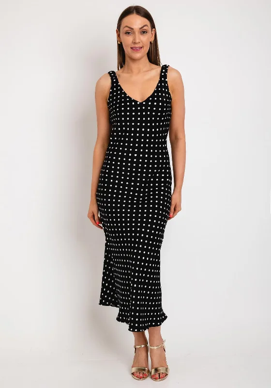 The Sofia Collection V Neck Polka Dot Maxi Dress, Black