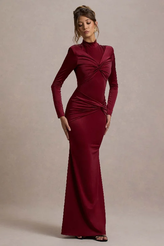 Noya | Berry Long-Sleeve Ruched Maxi Dress