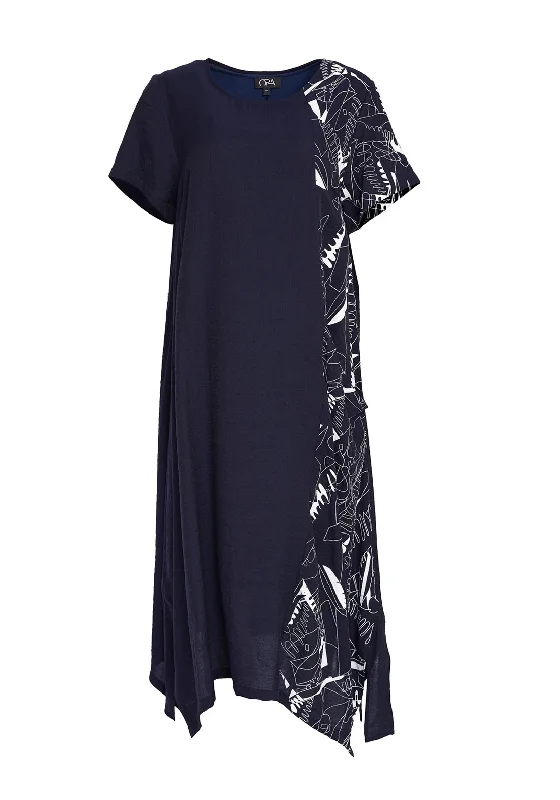 Ora Print Panel Maxi Dress, Navy & White