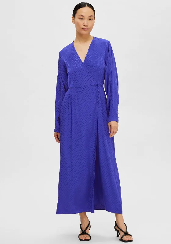 Selected Femme Abienne Satin Wrap Maxi Dress, Royal Blue