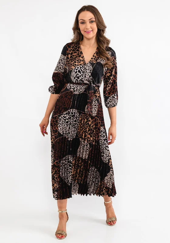 Seventy1 One Size Leopard Print Pleat Maxi Dress, Brown