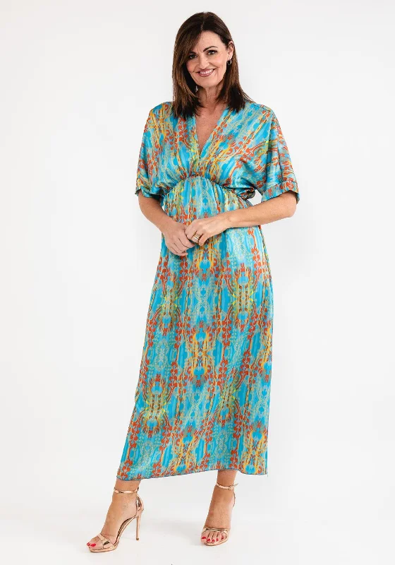 Seventy1 One Size Dome Waist Satin Maxi Dress, Turquoise