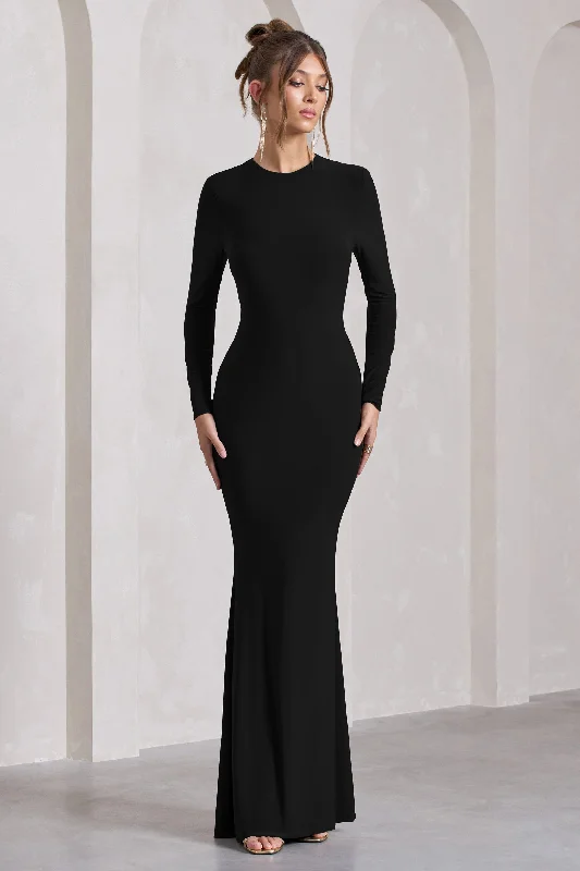 Starring | Black Long-Sleeve Backless Maxi Dress