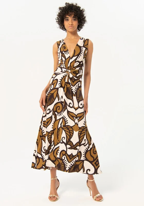 Surkana Twisted Waist Print Maxi Dress, Khaki