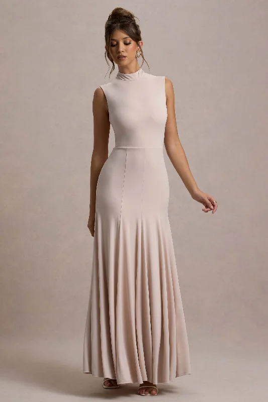 Ulani | Champagne High-Neck Maxi Dress With Open Back