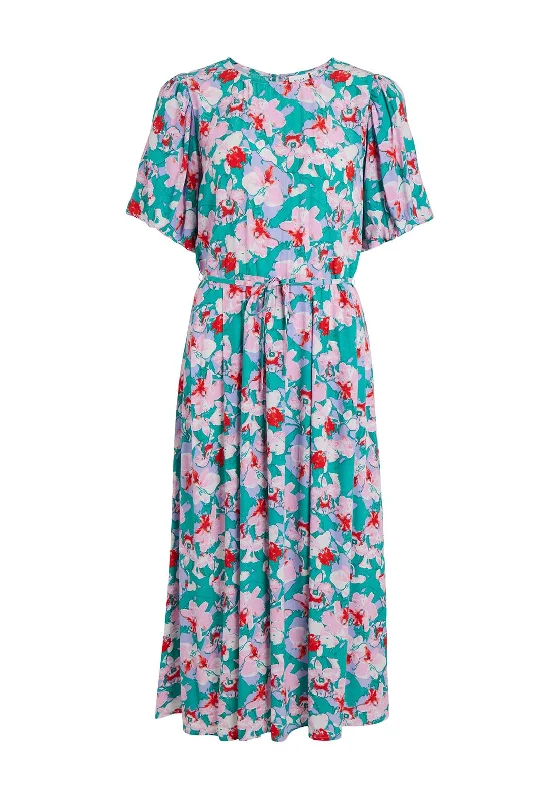 Vila Kikki Floral Round Neck Maxi Dress, Alhambra