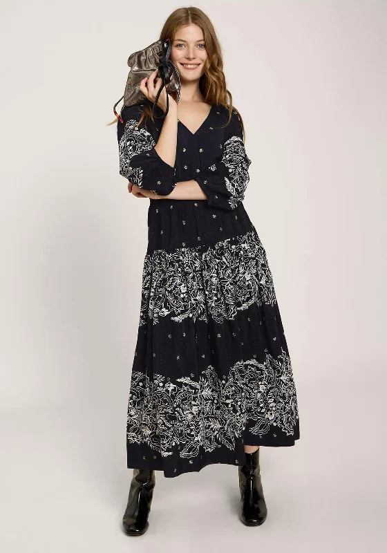 White Stuff Maude Printed Embroidered Maxi Dress, Black