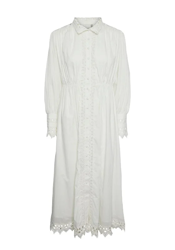 Y.A.S Trima Broidery Maxi Shirt Dress, Star White