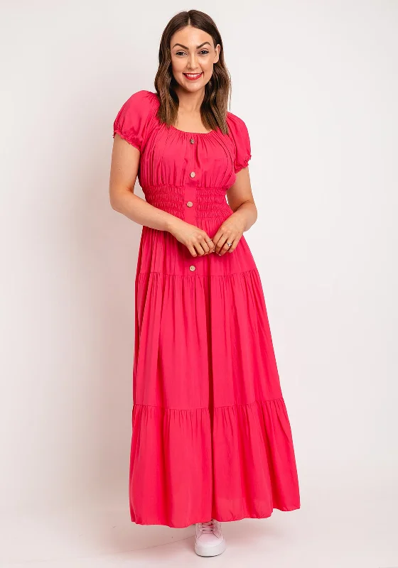 Serafina Collection One Size Shirred Waist Maxi Dress, Pink