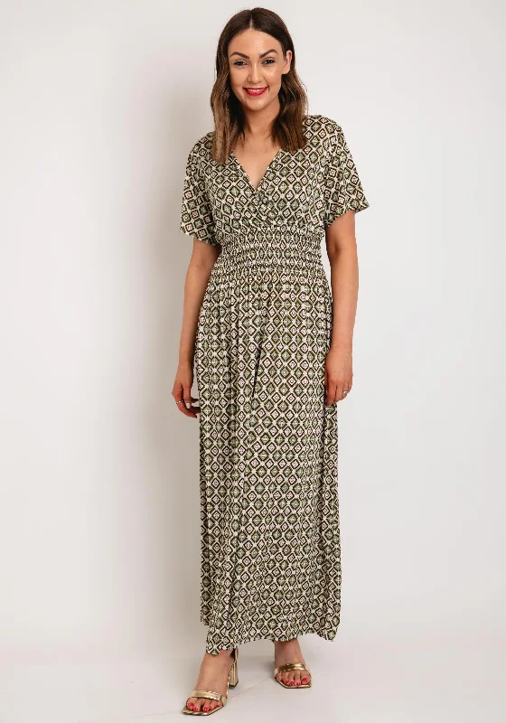 Serafina Collection Diamond Pattern Maxi Dress, Green