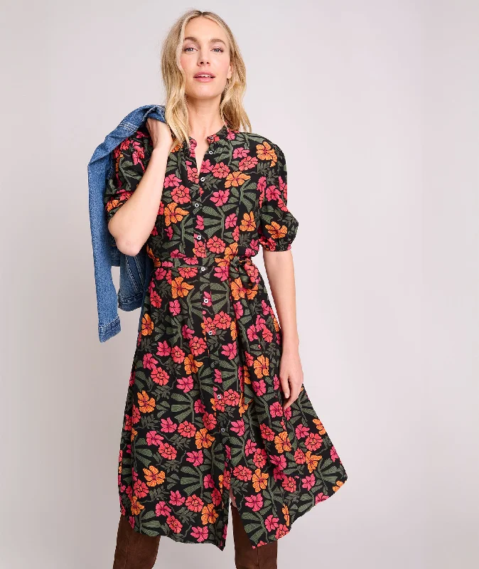 Short-Sleeve Floral Alix Midi Dress