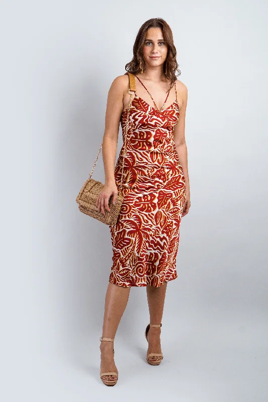 Etruscan Red Tropical Print Midi Dress