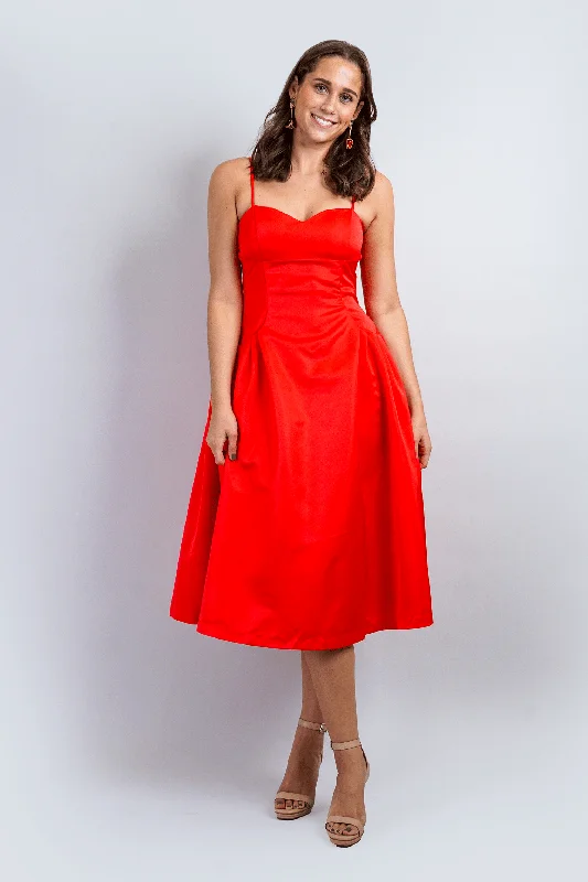 Sweetheart Corset Red Midi Dress