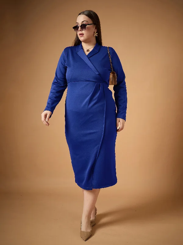 Women Royal Blue Full Sleeves Midi Dress